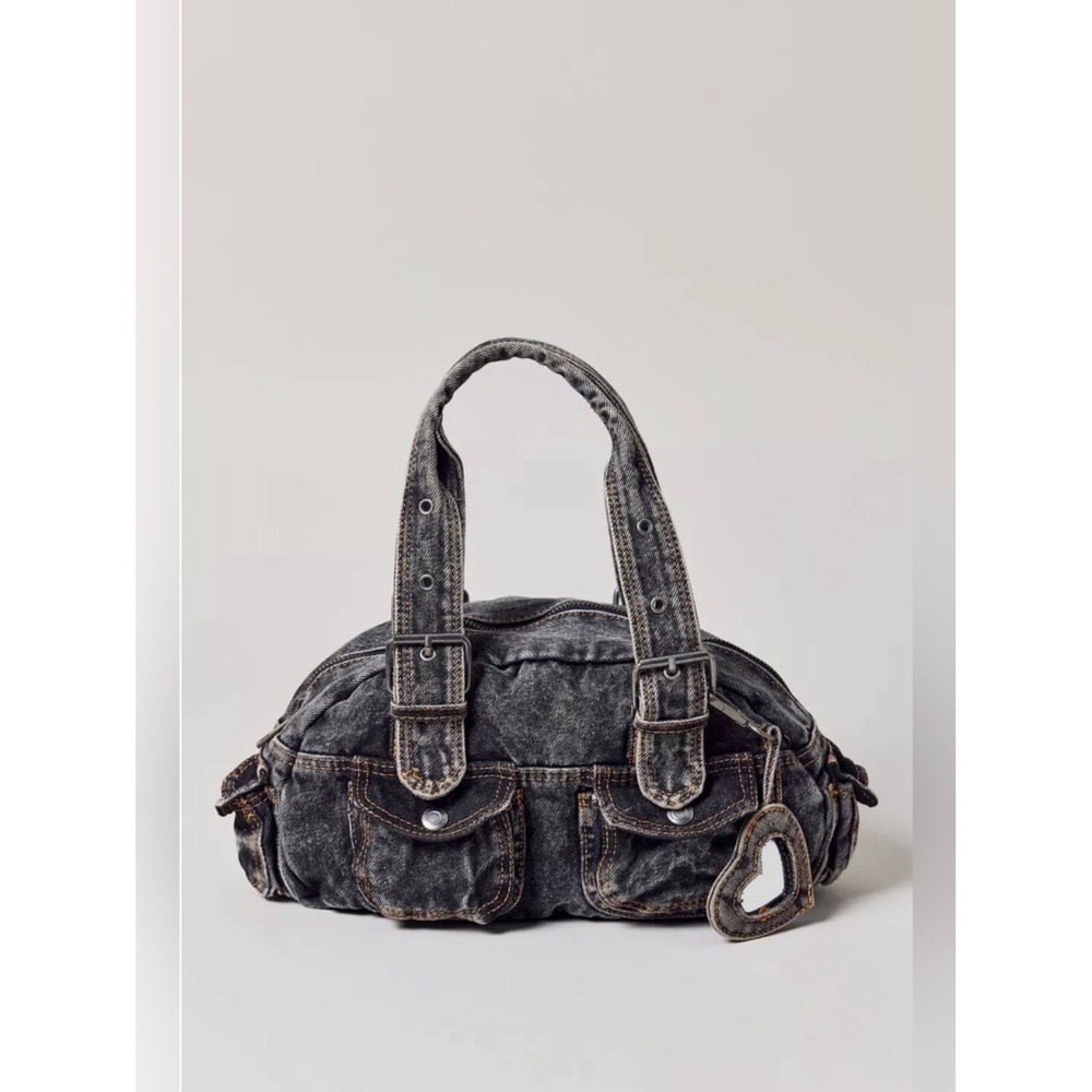 Urban Outfitters BDG Stella Denim Duffle Bag Black Wash Y2K Heart Mirror NWT